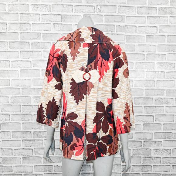 Jill Dufau Women's Vintage textile Barkcloth coat jacket leaf floral print Small - Picture 4 of 10